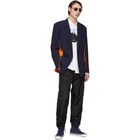 Kenzo Blue and Orange Colorblocked Dual Material Blazer