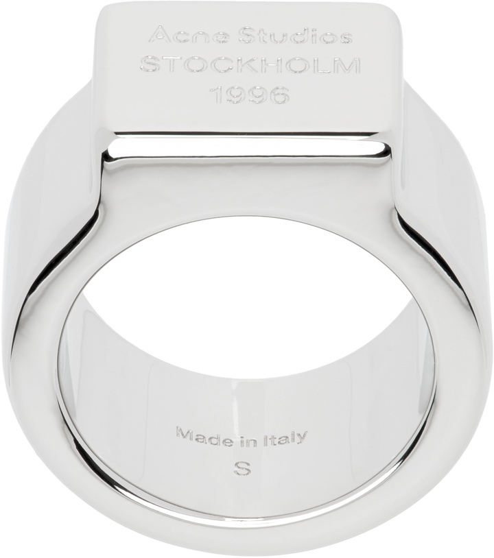 Acne Studios Silver Logo Engraved Ring Acne Studios