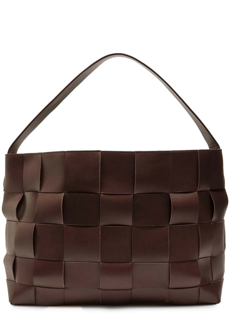 ST. Agni Woven Large Leather Tote - Chocolate - One Size