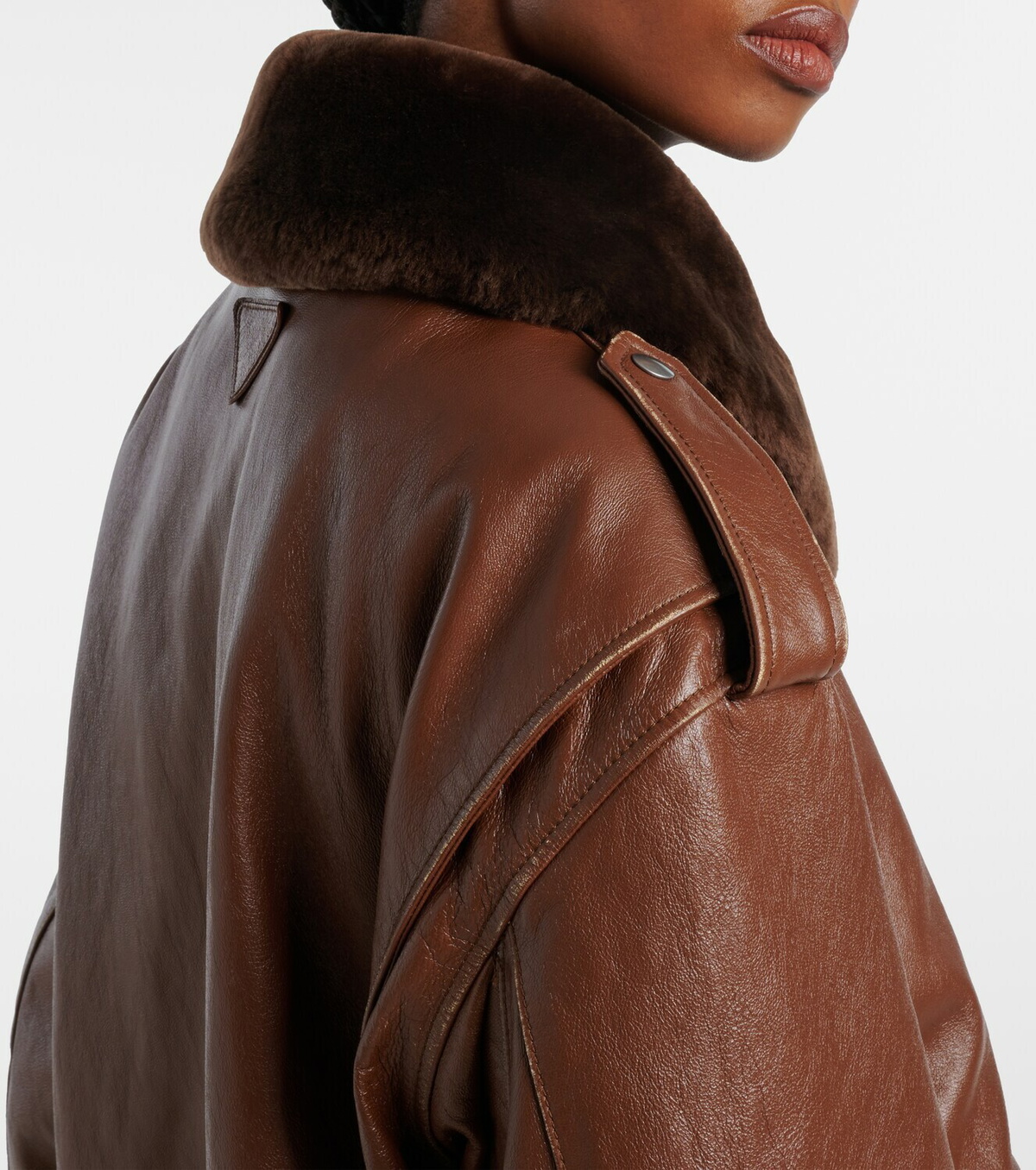 Prada Shearling-trimmed leather jacket