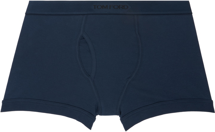 Photo: TOM FORD Navy Cotton Stretch Jersey Boxer Briefs