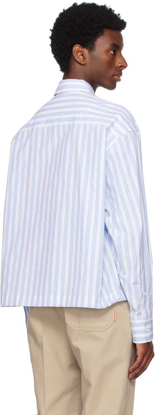 AMI Alexandre Mattiussi White & Blue Drawstring Shirt AMI