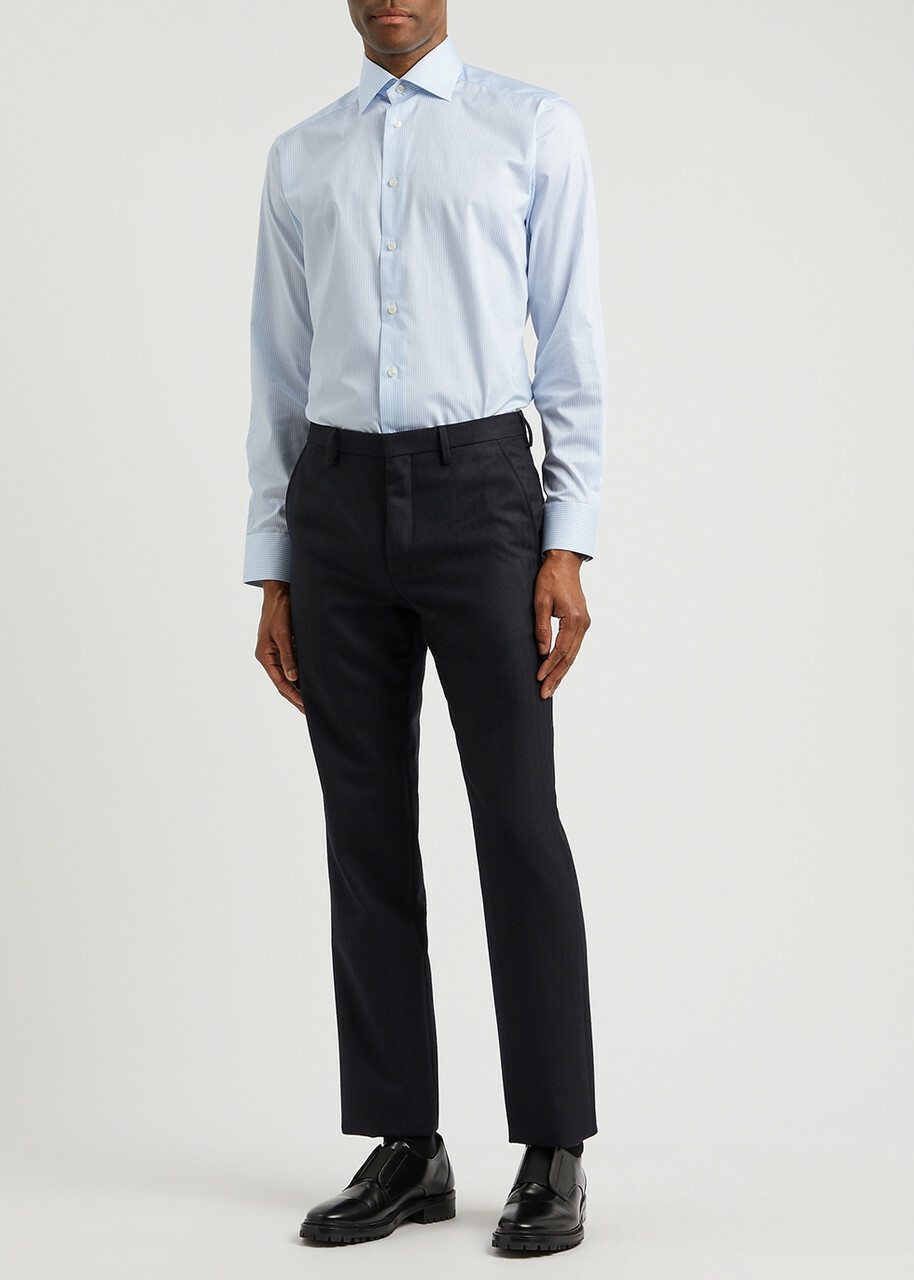 Eton Striped Cotton Shirt Blue And White