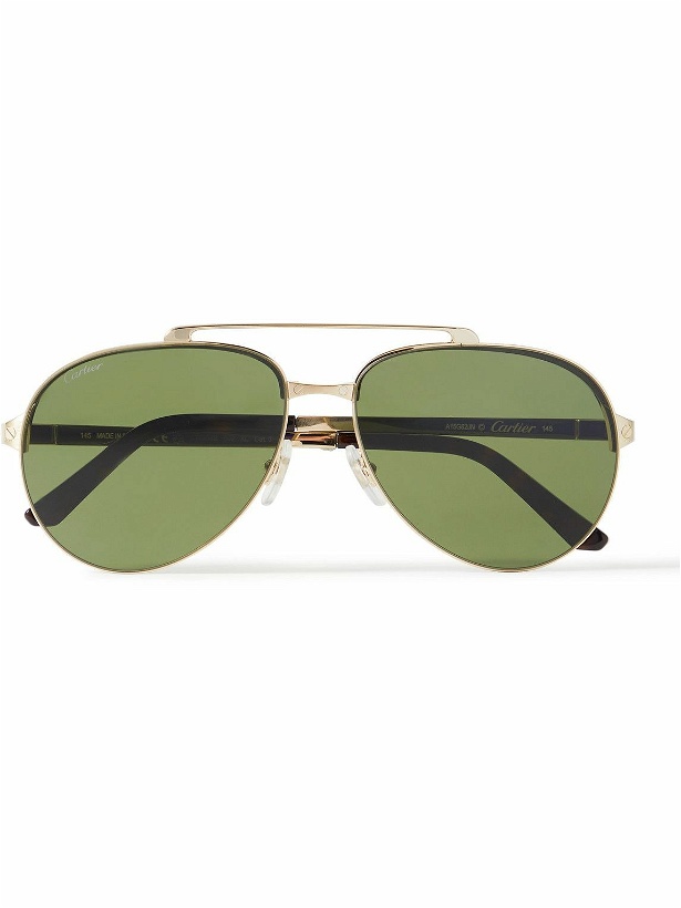 Photo: Cartier Eyewear - Santos Evolution Aviator-Style Gold-Tone Sunglasses