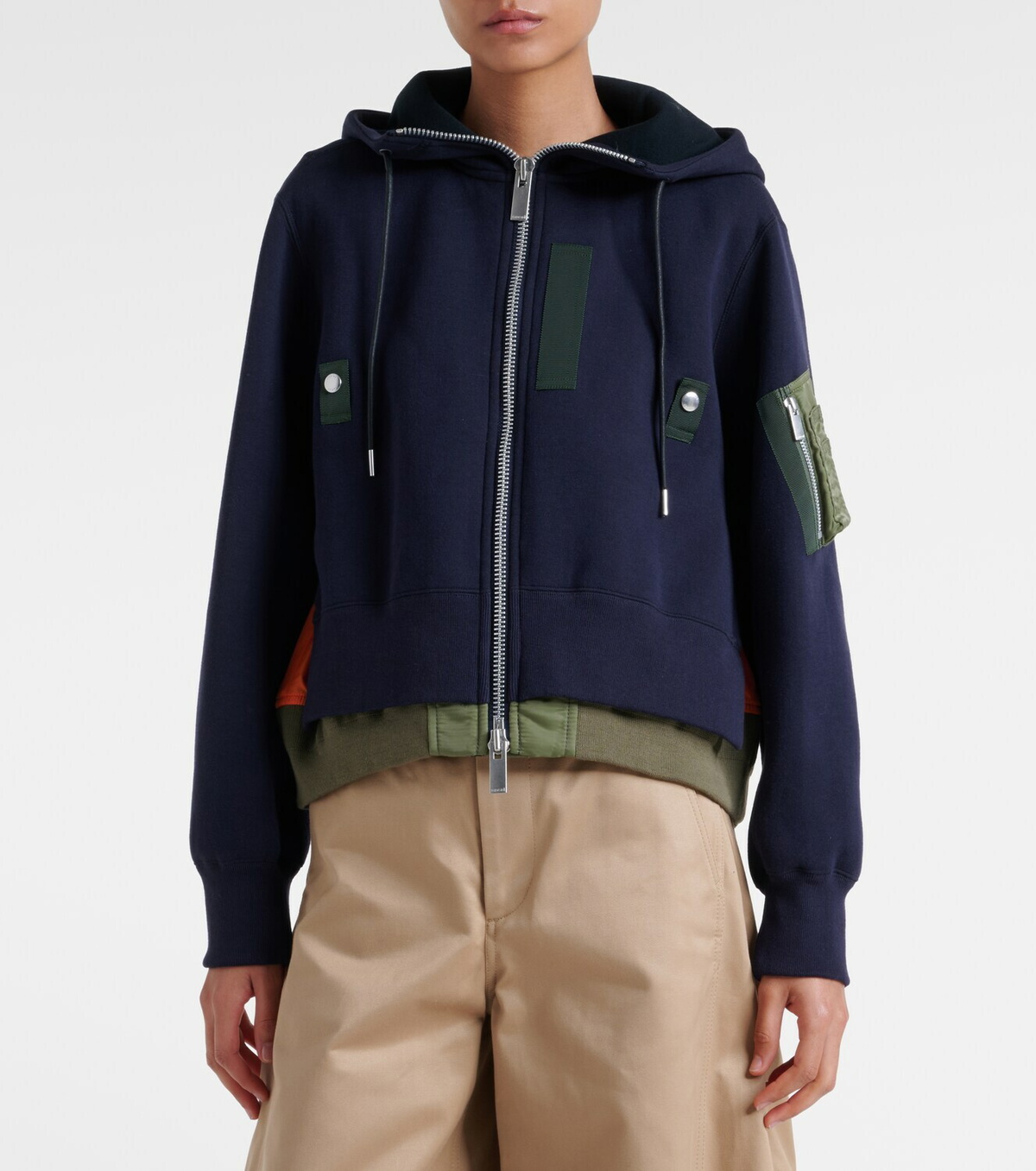 Sacai Paneled cotton-blend zip-up hoodie