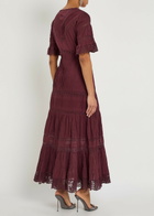 Loveshackfancy Marlowe Lace-detail Cotton Midi Dress Burgundy