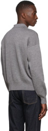 AMI Alexandre Mattiussi Grey Merino Ami de Coeur Knit Long Sleeve Polo