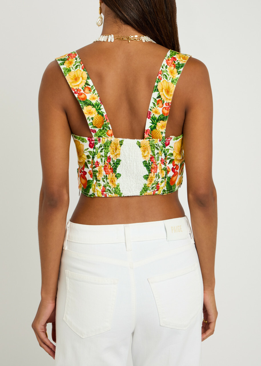 Farm Rio Picnic Flowers Printed Linen top Yellow