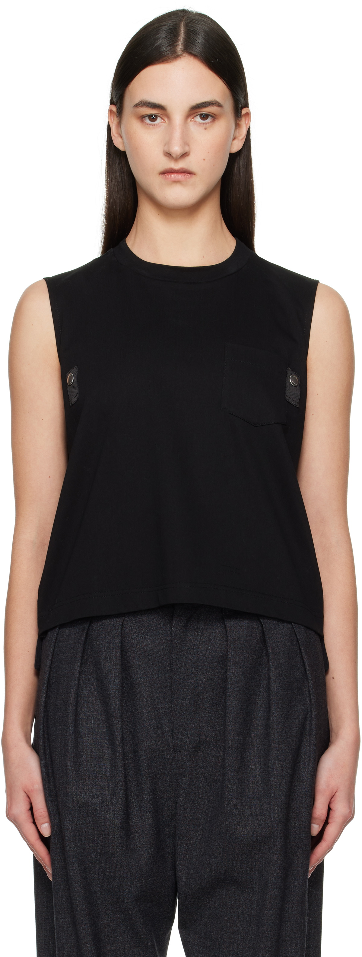 sacai Black Matelasse Twill Mix Pullover Tank Top Sacai