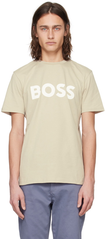 Photo: BOSS Beige Rubber-Print T-Shirt