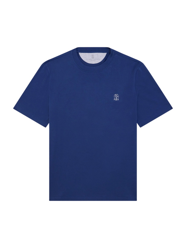 Photo: Brunello Cucinelli - Layered Logo-Print Cotton-Jersey T-Shirt - Blue