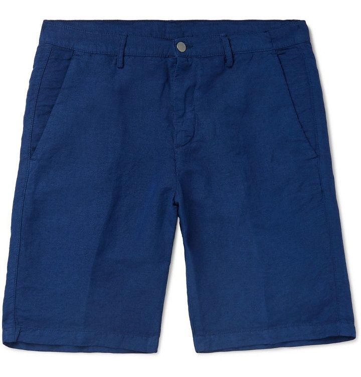 Photo: Massimo Alba - Slim-Fit Linen and Cotton-Blend Shorts - Blue