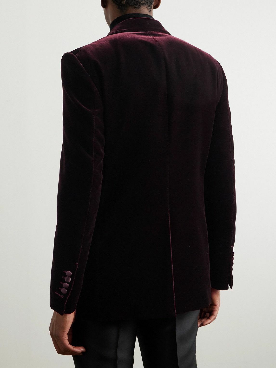 TOM FORD - Dyllan Double-Breasted Satin-Trimmed Velvet Tuxedo Jacket - Burgundy