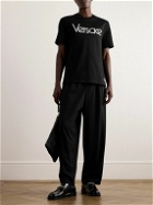 Versace - Logo-Embroidered Appliquéd Cotton-Jersey T-Shirt - Black