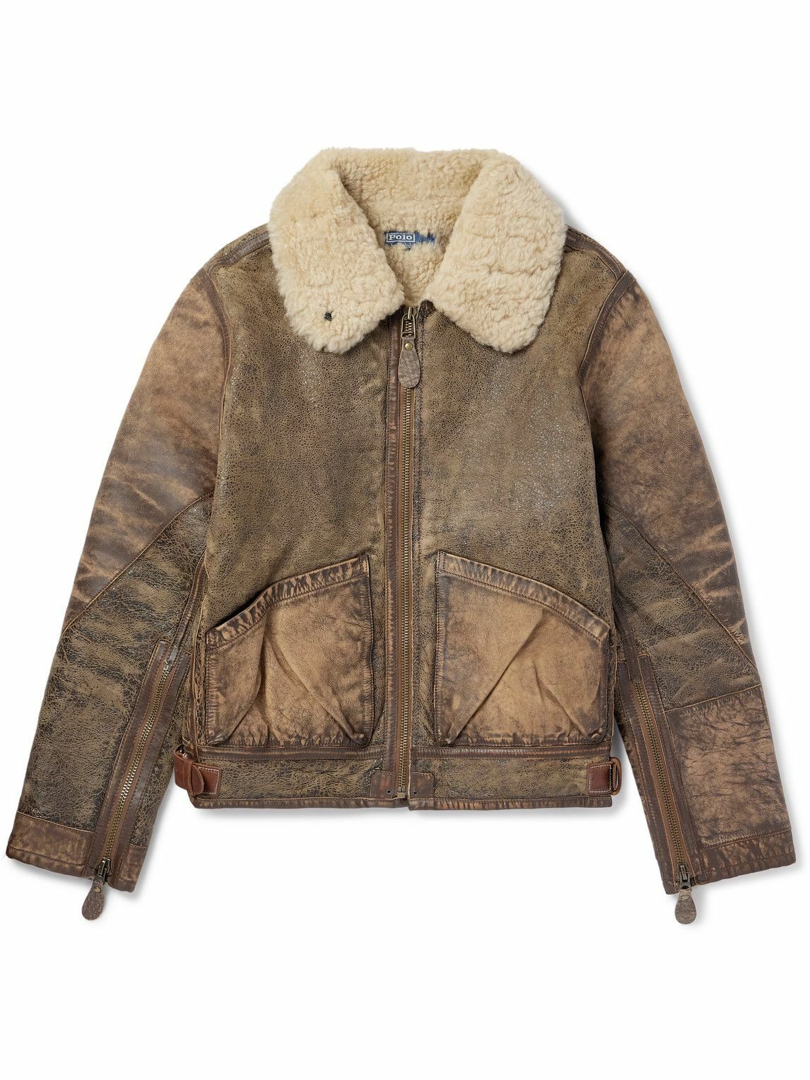 Polo Ralph Lauren - Distressed Shearling Bomber Jacket - Brown