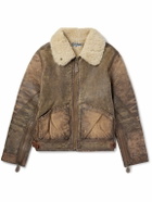 Polo Ralph Lauren - Distressed Shearling Bomber Jacket - Brown