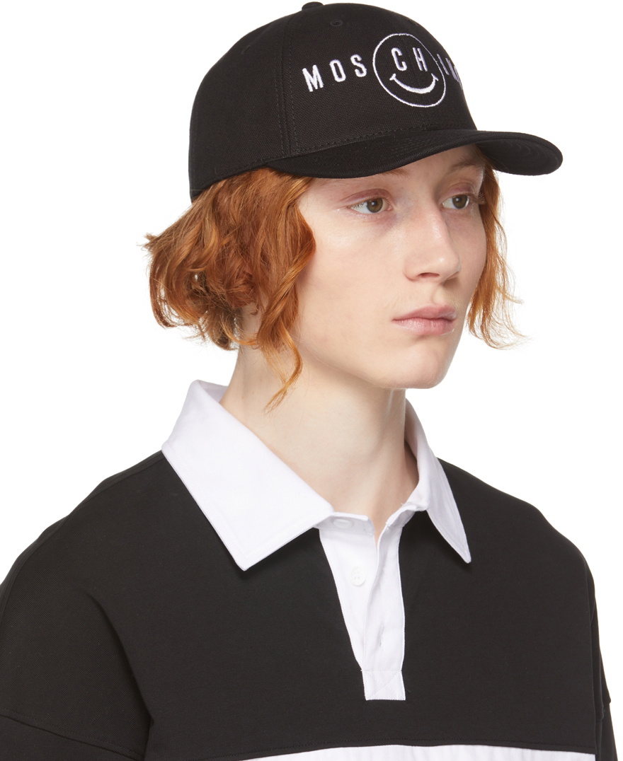 Moschino Black Smiley Edition Embroidered Logo Cap Moschino