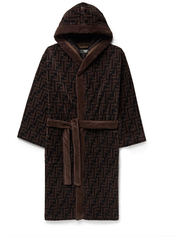 Photo: Fendi - Logo-Print Cotton-Velour Hooded Robe