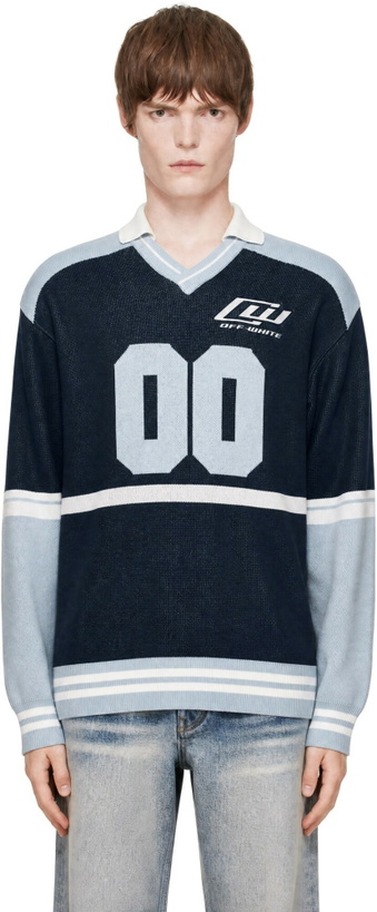 Photo: Off-White Navy 'OWR 00' Sporty Knit LS Polo