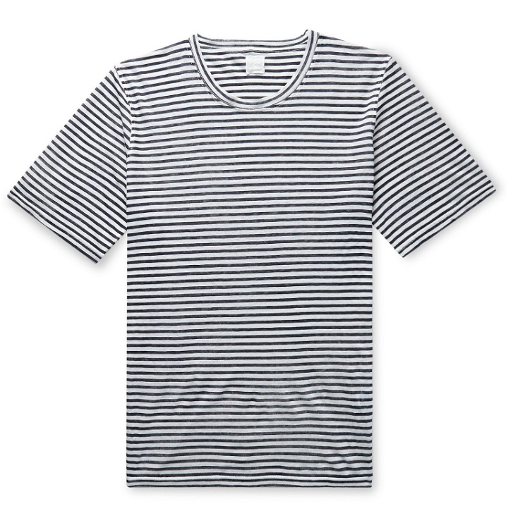 Photo: 120% - Slim-Fit Striped Linen T-Shirt - Blue