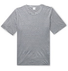 120% - Slim-Fit Striped Linen T-Shirt - Blue