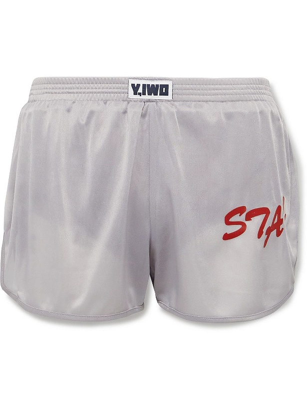 Photo: Y,IWO - Quad Slim-Fit Printed Jersey Shorts - Gray