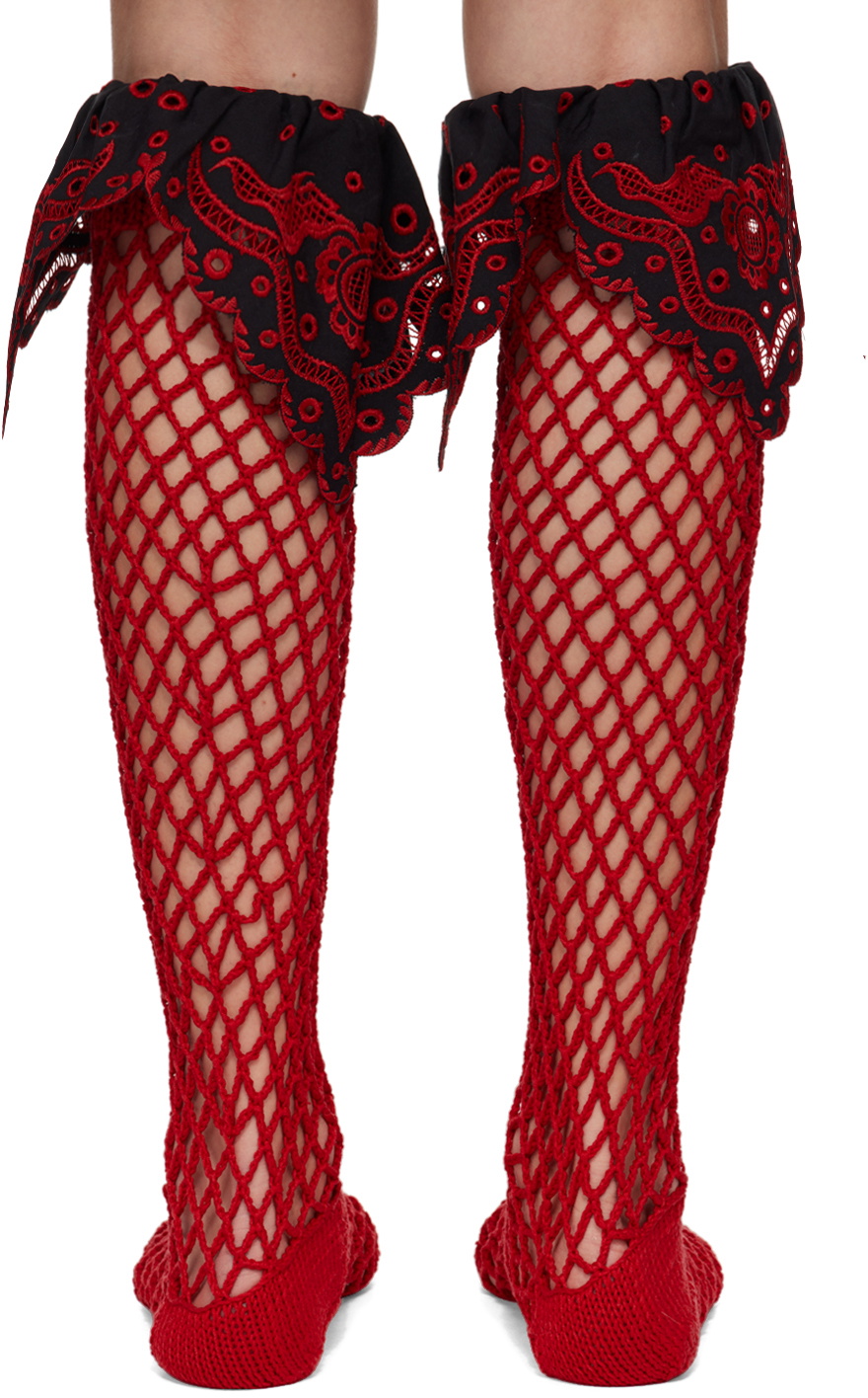 【関税込み】Chopova Lowena レッド Crochet Net ソックス Red Crochet Net Socks by Chopova Lowena on Sale