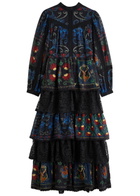 Farm Rio Printed Lace-trim Cotton Maxi Dress Black