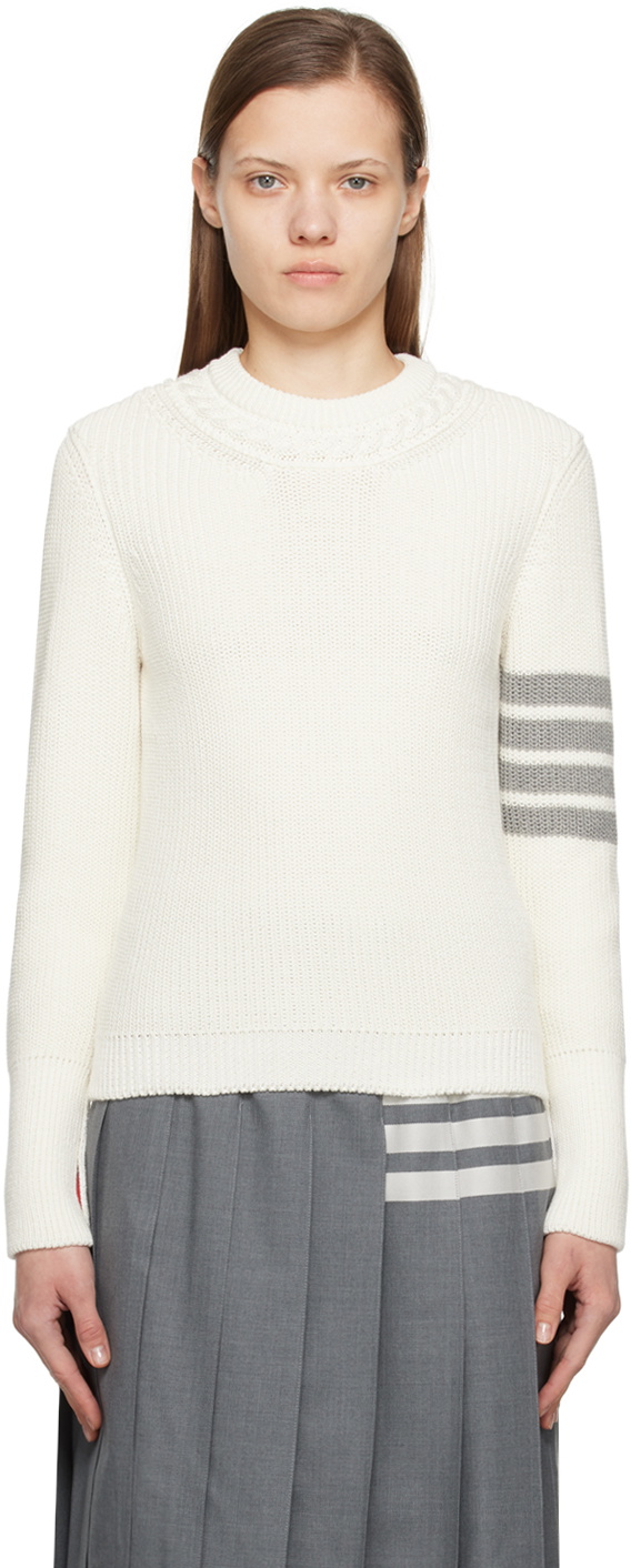 Thom Browne White 4-Bar Sweater Thom Browne