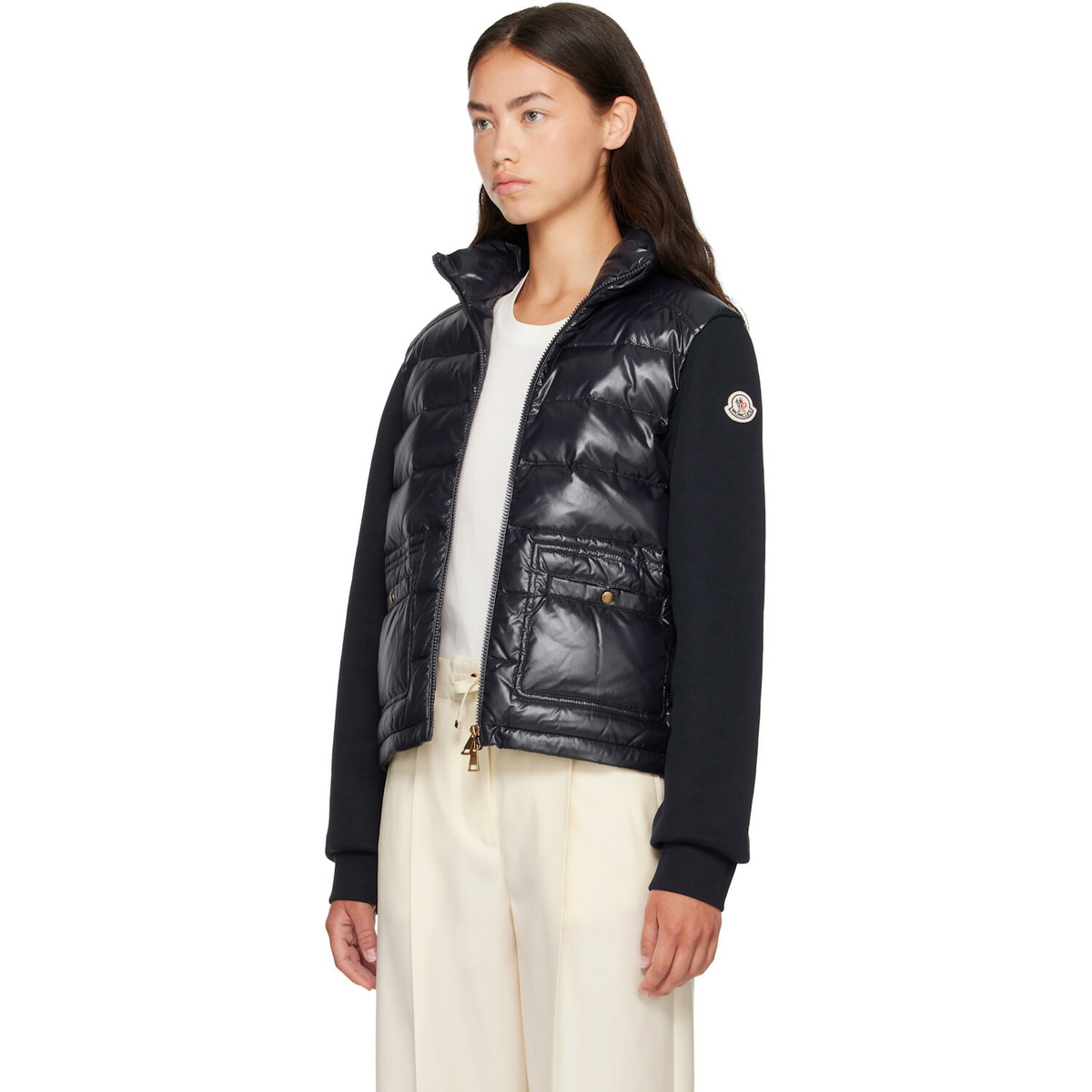 Moncler Navy Zip Up Cotton Fleece Down Cardigan