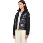 Moncler Navy Zip Up Cotton Fleece Down Cardigan