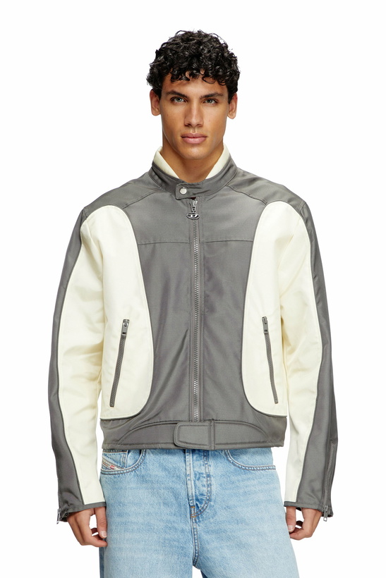 Photo: Diesel Colour-block biker jacket with piping - Jackets Mens in Multicolor