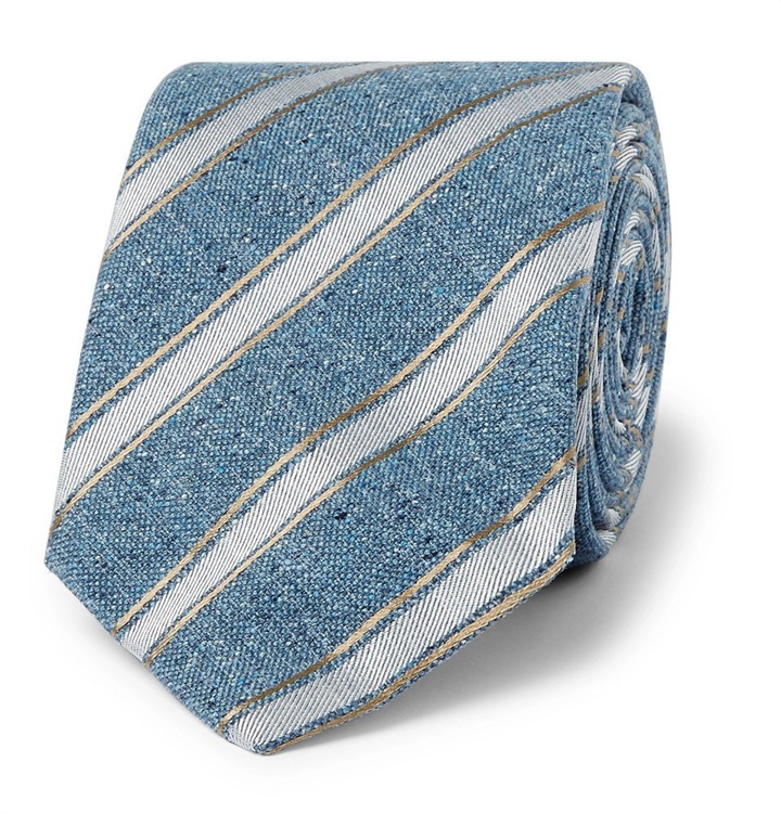 Photo: Canali - 8cm Striped Mélange Silk and Cotton-Blend Tie - Men - Blue
