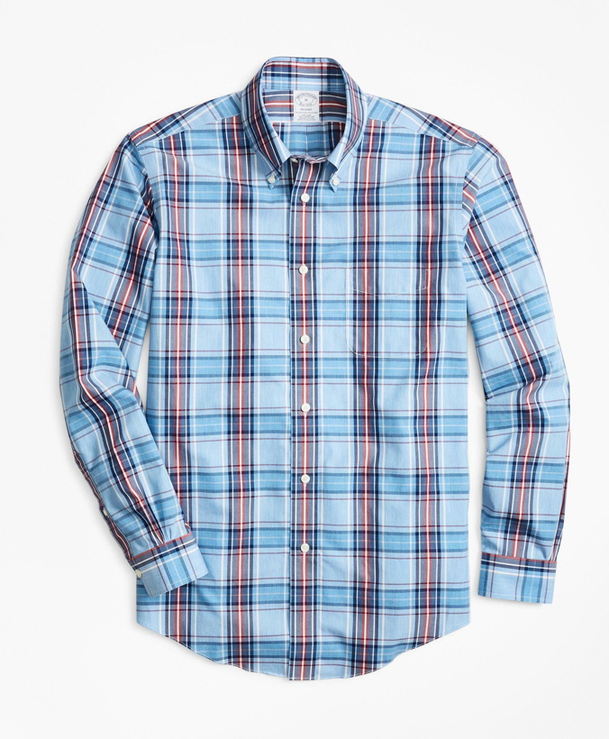 Photo: Brooks Brothers Men's Regent Regular-Fit Sport Shirt, Non-Iron Blue and Red Plaid | Blue/Red