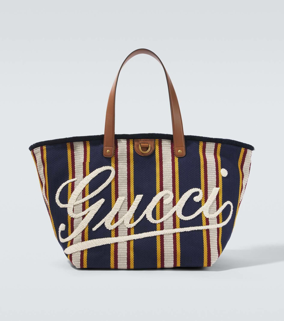 Gucci Logo striped leather-trimmed canvas tote bag Gucci