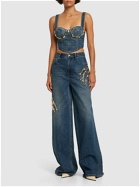 AREA - Embellished Claw Cup Denim Bustier