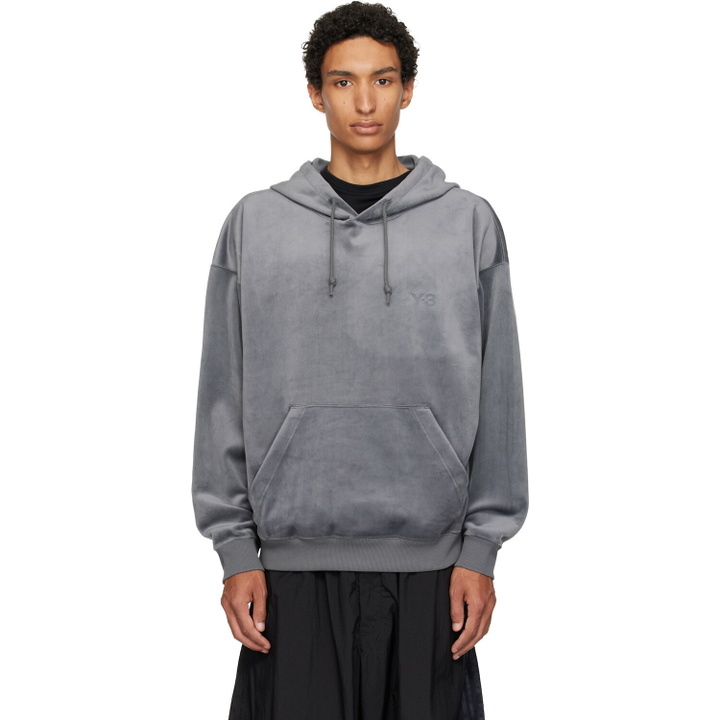 Photo: Y-3 Gray Velvet Corduroy Hoodie