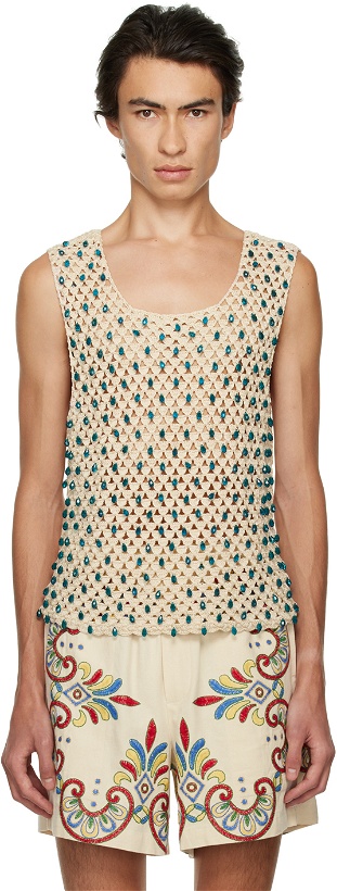Photo: Bode Off-White Beaded Tank Top