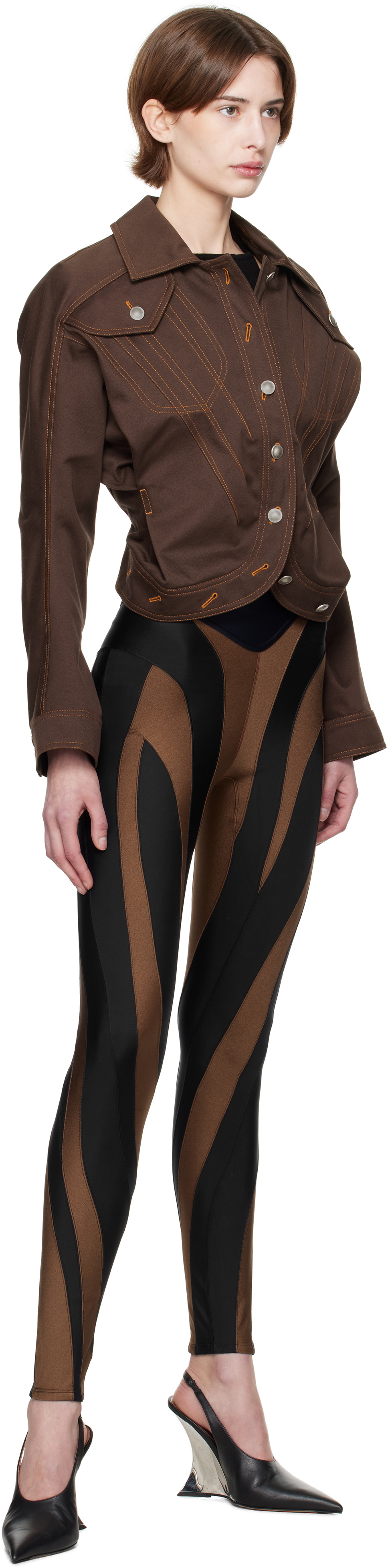 Mugler Brown & Black Shiny Lycra Leggings
