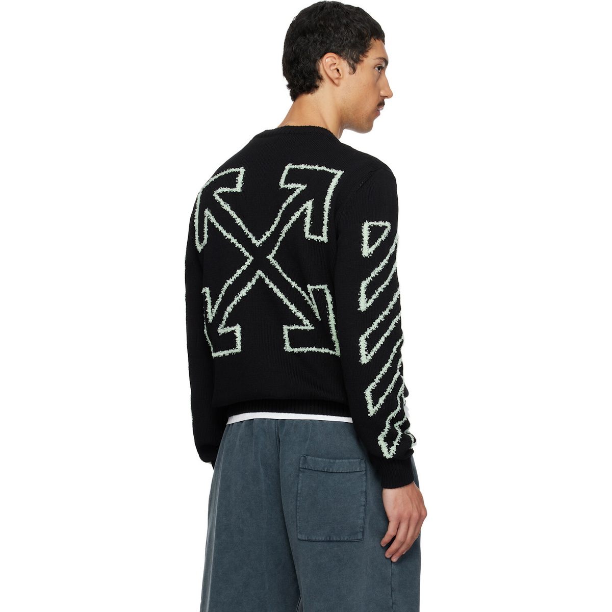 Off-White Black Diagonal Outline Knit Crewneck Sweater
