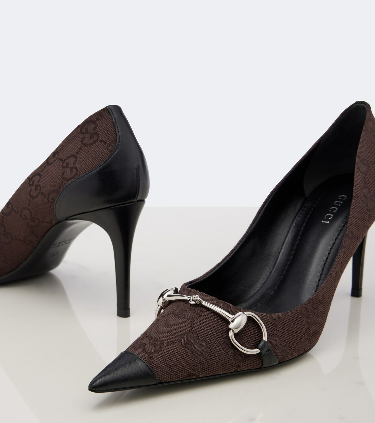 Gucci Donna GG canvas leather-trimmed pumps