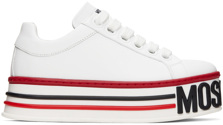 Photo: Moschino White Platform Low-Top Sneakers