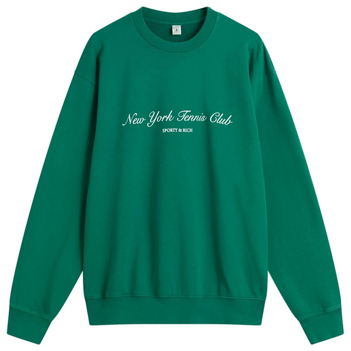 Photo: Sporty & Rich Women's NY Tennis Club Crew Sweatshirt in Alpine