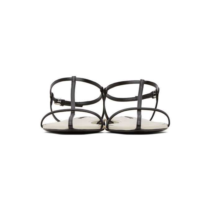 Jil Sander Black and White Middle Strap Pointy Toe Flat Sandals