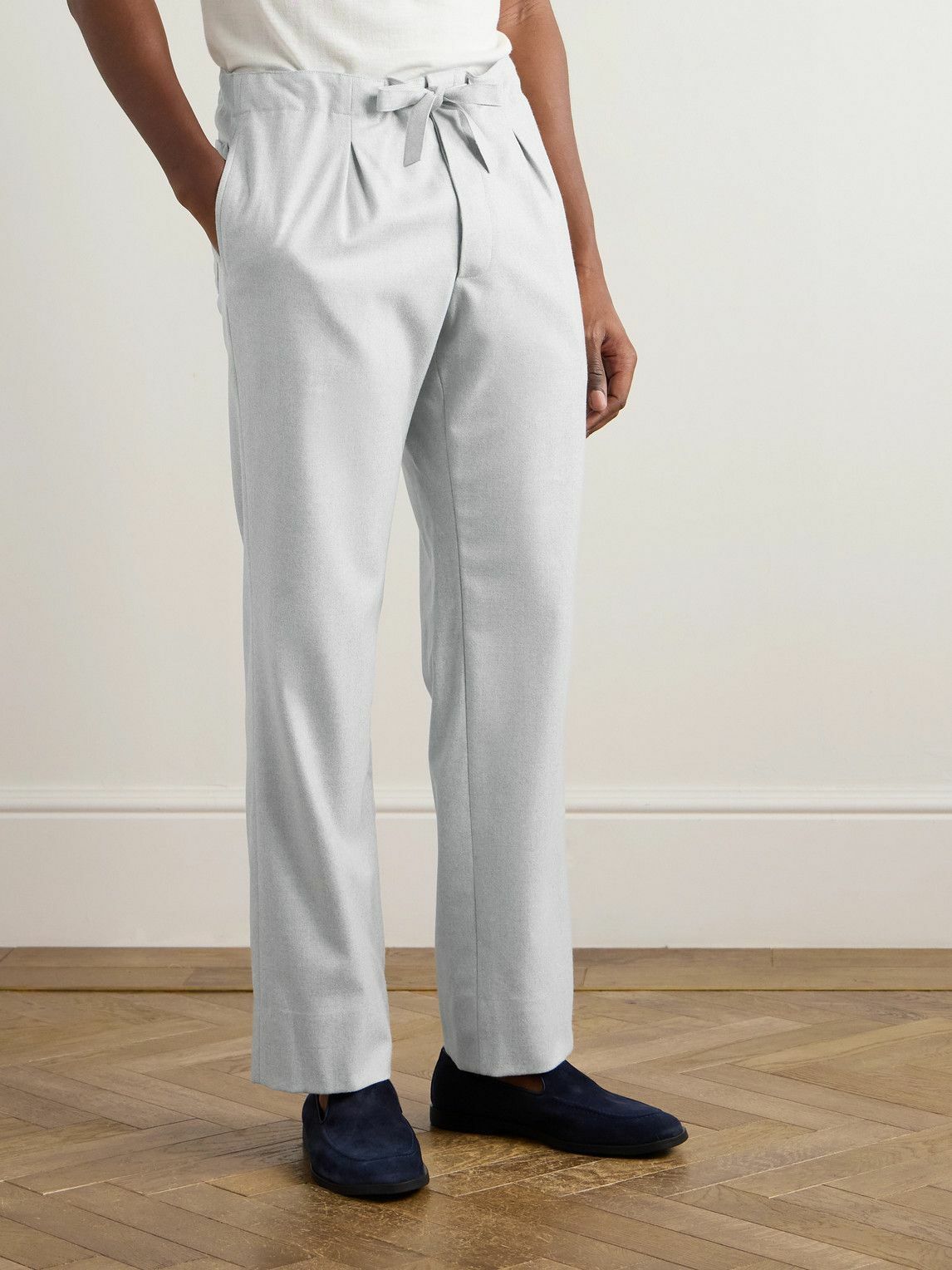 Stòffa - Straight-Leg Pleated Wool-Flannel Trousers - Gray