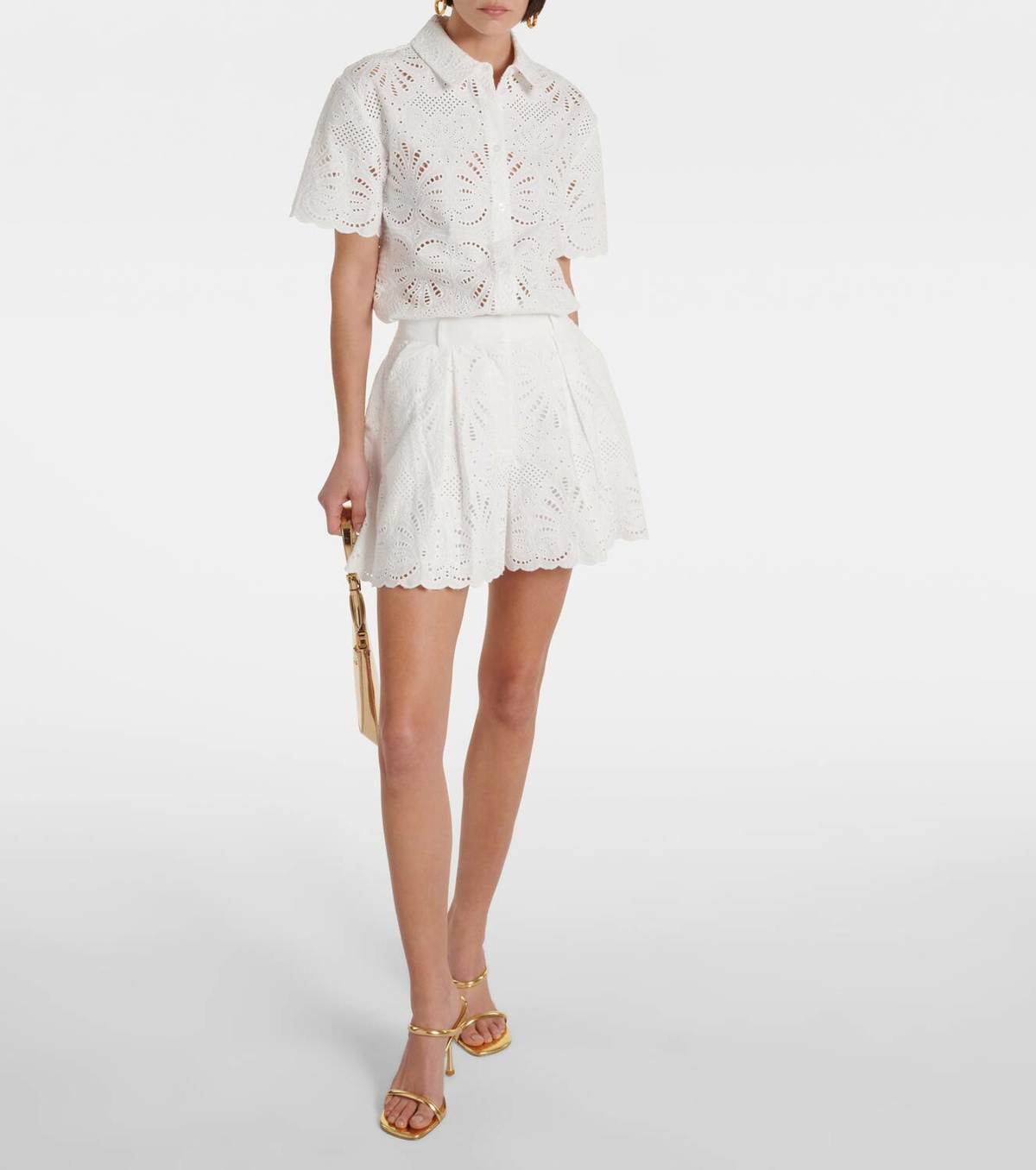 Self-Portrait High-rise embroidered cotton shorts