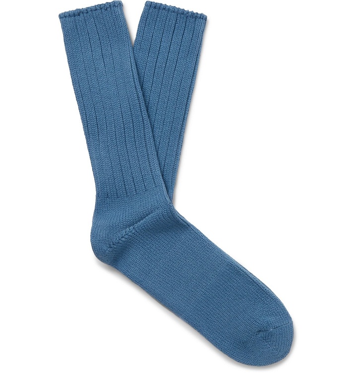Photo: Anonymous Ism - Ribbed Cotton-Blend Socks - Blue