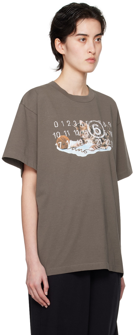 MM6 Maison Margiela Brown Cat & Wool T-Shirt MM6 Maison Margiela