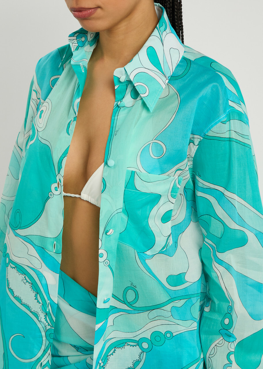 Pucci Printed Cotton Shirt Turquoise