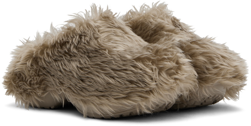 Balenciaga Taupe Crocs Edition Fake Fur Mules Balenciaga